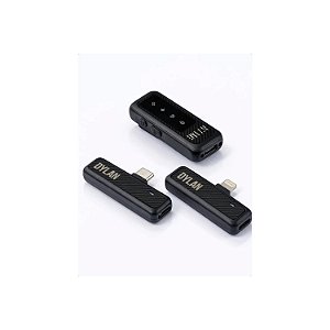 MICROFONE SEM FIO DE LAPELA DYLAN TM-2 TIPO C E LIGHTNING IPHONE DUPLO