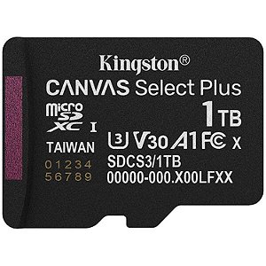 CARTAO DE MEMORIA MICRO SD 1TB KINGSTON CLASSE 10 100MB/S CANVAS SELECT PLUS GEN3