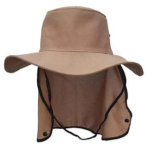 Chapéu Tipo Australiano Em Poliéster Com Protetor De Pescoço Cor Caqui