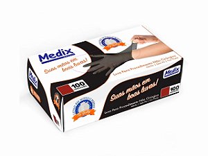 Luva Medix Nitrilica Uso Geral Sem Pó Com 100 Preta