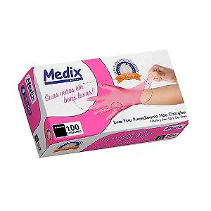Luva Medix Nitrilica Uso Geral Sem Pó Com 100 Rosa - M