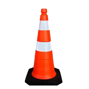 Cone De PVC 75CM - Laranja e Branco Com Refletivo - Base 4kg
