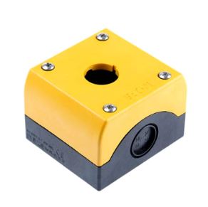 CAIXA PLASTICA PARA BOTÃO 22MM - 1 FURO - AMARELO / PRETO