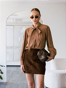 Camisa Viscose Com Franzido E Laço
