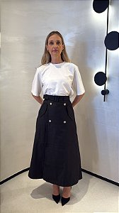Saia Midi Com Botões E Detalhe Cinto
