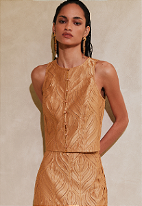 Blusa S/M Tule Bordado Em Folhas