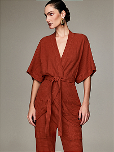 Kimono Malha Waffle Com Faixa