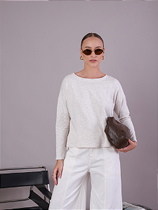 Blusa Malha Manga Longa Decote Canoa