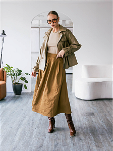 Saia Com Pregas Memory E Ziper Lateral