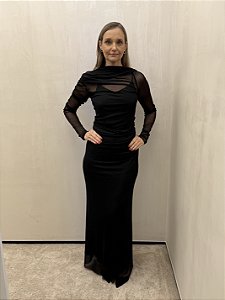 Vestido Drapeado De Tule Com Combinação