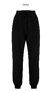 Calça Malha Com Botões E Bolsos