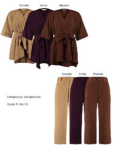 Conjunto Kimono E Calça Tecido Com