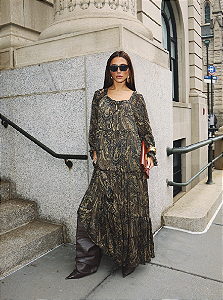 Vestido Franzido De Chiffon Com Paisley