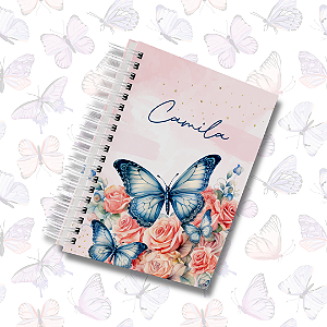 Caderno capa dura A5 Borboletas e Rosas