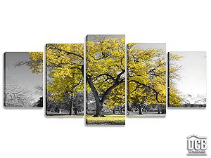 Quadros Decorativos 5 Telas Árvore Amarelo