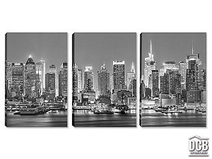 Quadro Decorativo New York Paisagem Preto e Branco 60x120 Centímetros