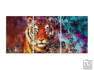 Quadro Decorativo Tigre Mosaico 3 Telas 60x120 Centímetros