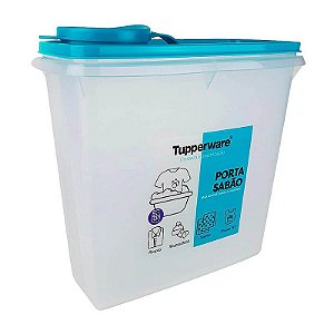 Porta Sabão em Pó 2l Transparente Tampa Azul Serenity