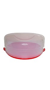 Porta Bolo Tupperware Redondo Vermelho/Transparente