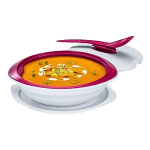 Tupperware Tigela Thermo 1,5 Litros Com Colher - Vermelha e Branco