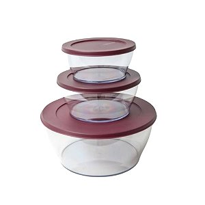 Tupperware Kit Tigelas Clear - Transparente Tampa Merlot