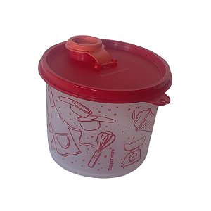 Tupperware Tupper Redondinha Com Dosador Receitas 500ml - Translucida Decorada Tampa Vermelha
