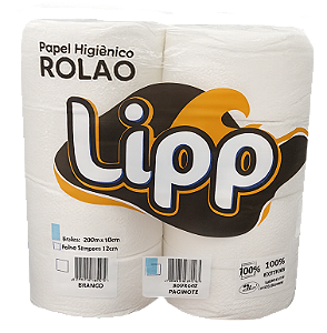 PAPEL HIGIÊNICO ROLAO LIPP 100% CELULOSE 300M C/8