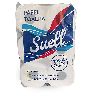 PAPEL TOALHA AUTO CORTE BOBINA SUELL PREMIUM 24 GR 6X200 MTS