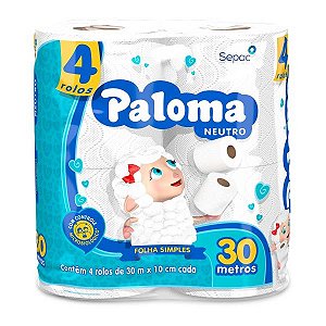 PAPEL HIGIÊNICO PALOMA C/30M 4 ROLOS NEUTRO F SIMPLES