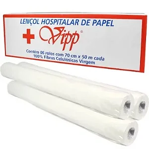 LENÇOL HOSPITAL DESCARTÁVEL VIPP 50CMX70CM COM 6RLS COM PICOTE