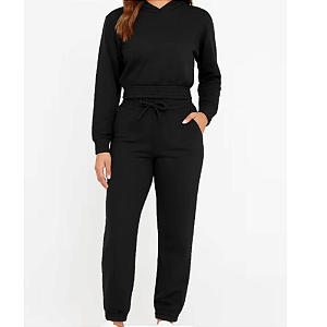 CONJUNTO DE FRIO MOLETON FEMENINO CROPET COM CAPUZ E ..