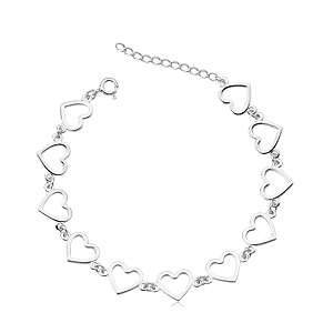 Pulseira Feminina Corações Vazado Prata 925 Legítima