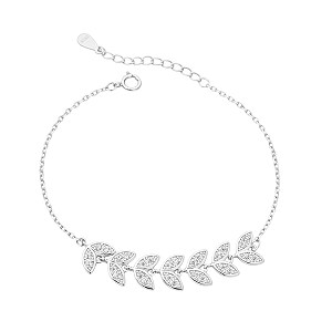 Pulseira Feminina Folhas Cravejada Zircônia Prata 925 Legítima