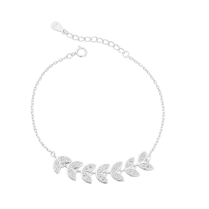 Pulseira Feminina Folhas Cravejada Zircônia Prata 925 Legítima