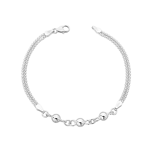 Pulseira Feminina Bolas Cordão Pipoca Prata 925 Legítima
