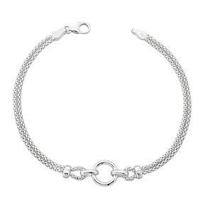 Pulseira Feminina Argola Cordão Pipoca Prata 925 Legítima
