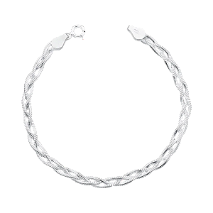 Pulseira Feminina Lacraia Trançada 3 Fios Prata 925 Legítima