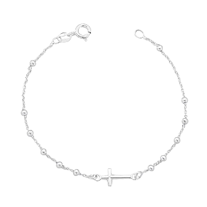 Pulseira Feminina Cruz Com Bolinhas Prata 925 Legítima
