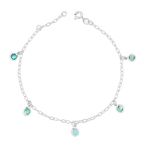 Pulseira 5 Cristais Zircônia Turmalina Prata 925 Legítima