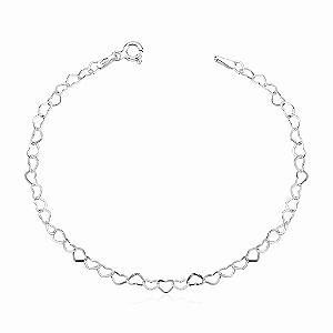 Pulseira Feminina Elo Coração Prata 925 Legítima