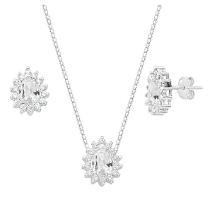 Conjunto Gota Galeria Zircônia Branca Bordas Cristal Prata 925 Legítima