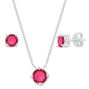 Conjunto Redondo Galeria Zircônia Rosa Prata 925 Legítima