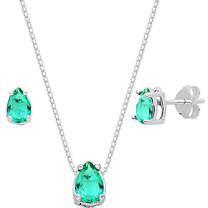 Conjunto Gota Galeria Zircônia Verde Claro Prata 925 Legítima