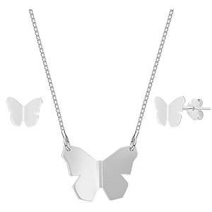 Conjunto Borboleta Origami Prata 925 Legítima
