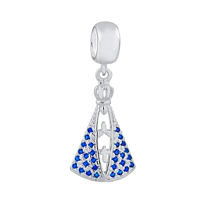 Berloque Pingente N.S Aparecida Zircônia Azul Prata 925 Legítima