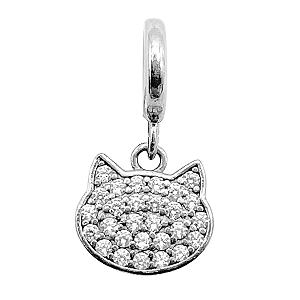 Berloque Pingente Gato Zircônia Prata 925 Legítima