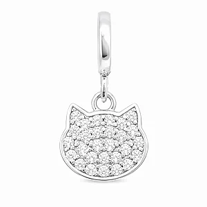 Berloque Pingente Gato Zircônia Prata 925 Legítima