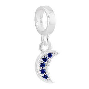Berloque Lua Com Zircônia Azul Prata 925 Legítima