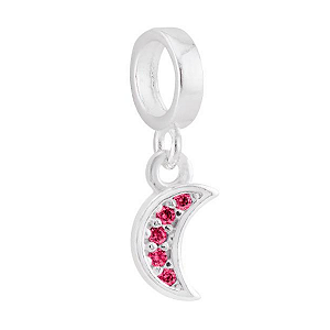 Berloque Lua Com Zircônia Pink Prata 925 Legítima