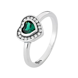 Anel Coração Cravejado Pedra Verde Zircônia Prata 925 Legítima